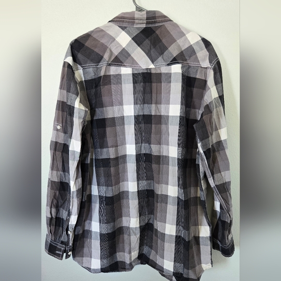 Koman Jeans Gray Plaid Button Down Shirt Size XL 100% Cotton - Picture 2 of 6